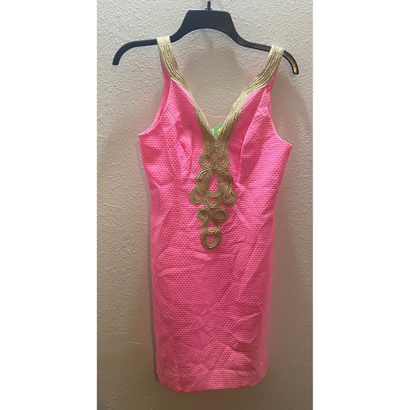 Lilly Pulitzer Dresses & Skirts - Lilly Pulitzer Emery Shift Dress Women's Size 0 Pink Gold Embellished V Neck
